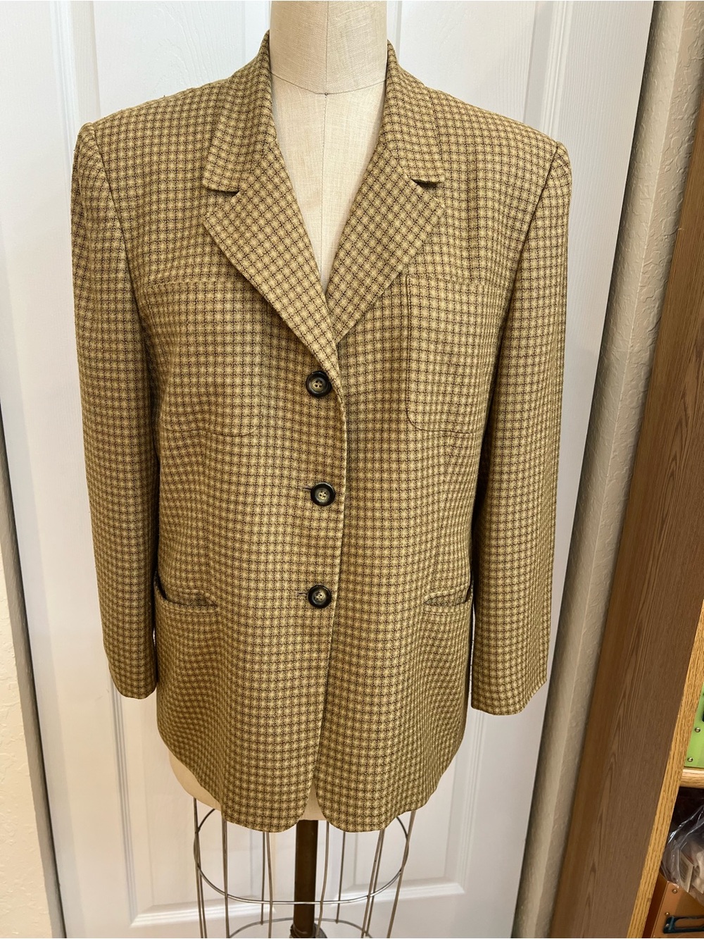 Jones New York Tan Houndstooth Single-Breasted blazer zise L